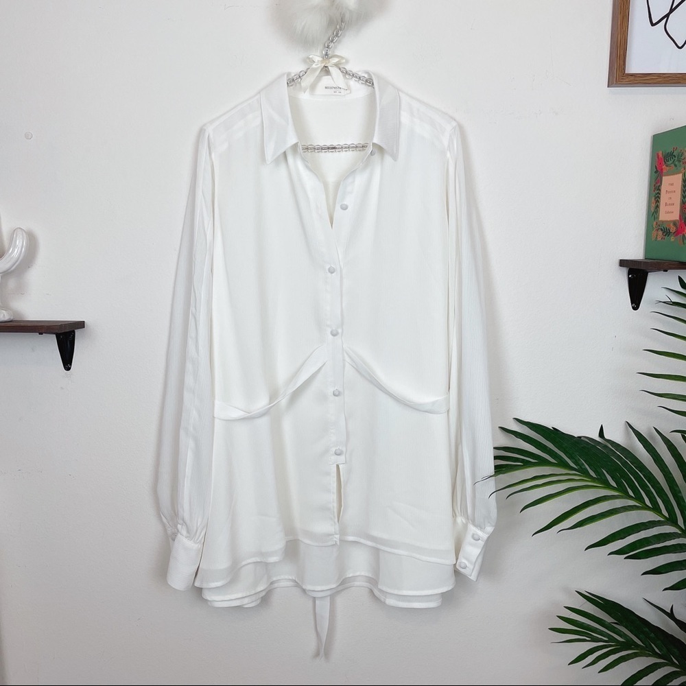 Bellenista Off White Blouse with Back Waist Tie